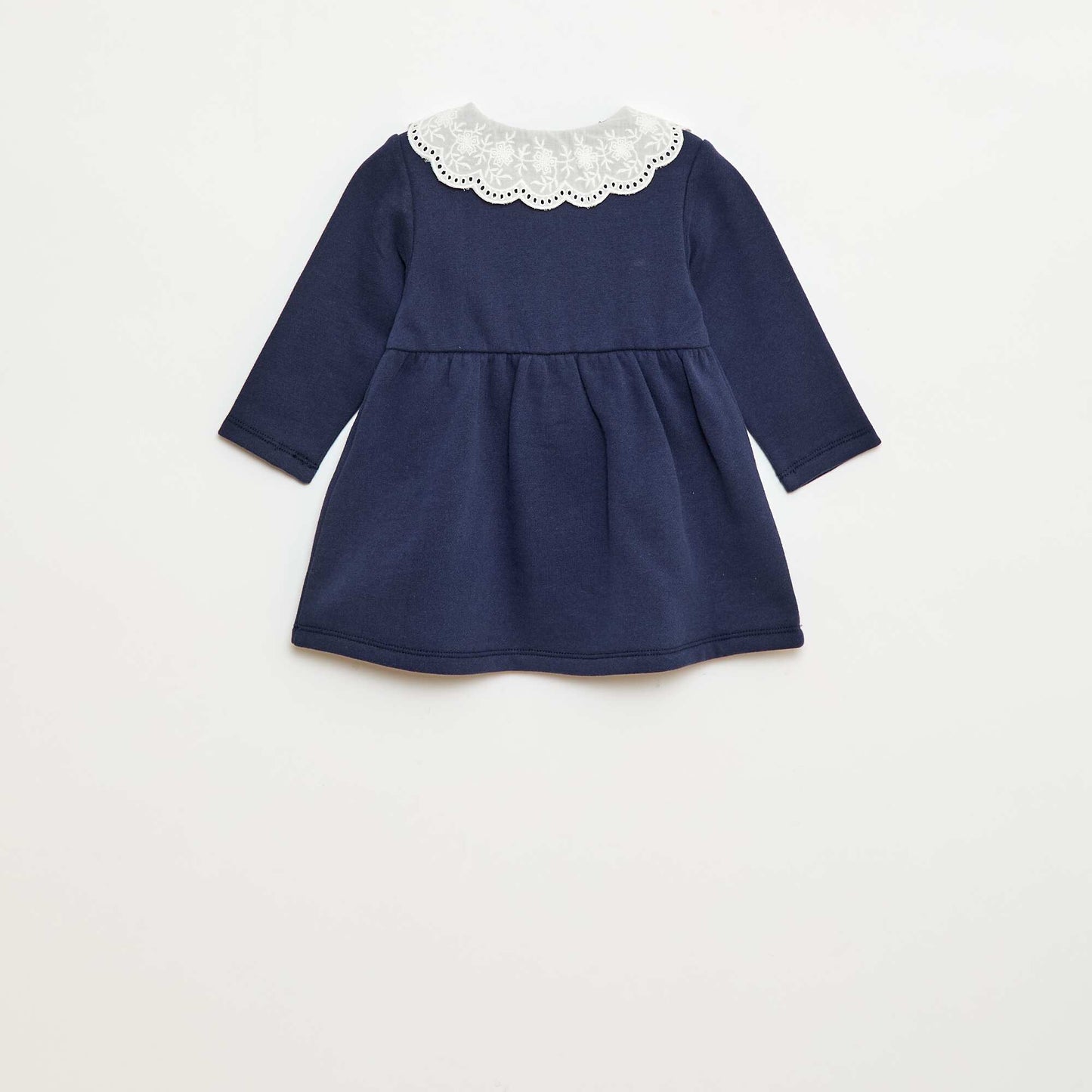 Robe en molleton avec col en voile de coton brodé NOIR