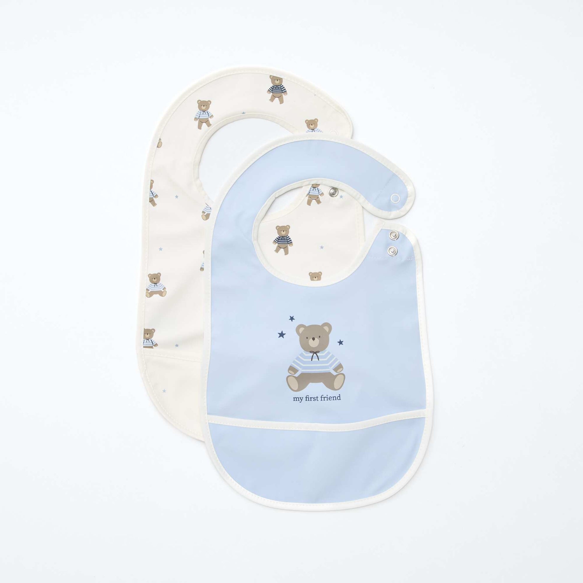 Lot de 2 bavoirs imperméables avec imprimé BLANC/BLEU