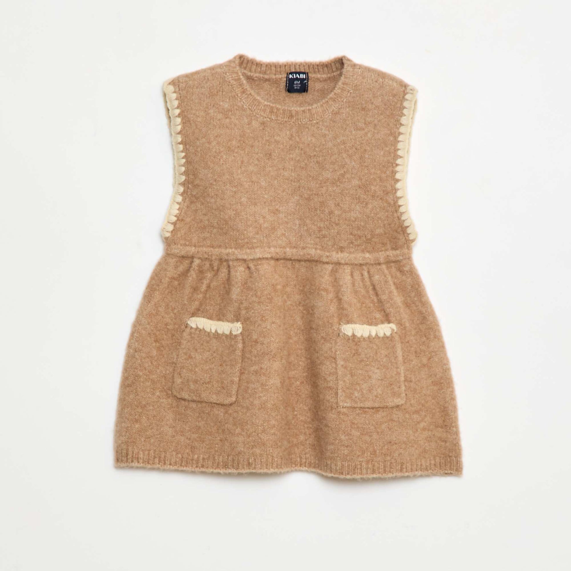 Robe sans manches en maille tricot avec 2 poches BEIGE