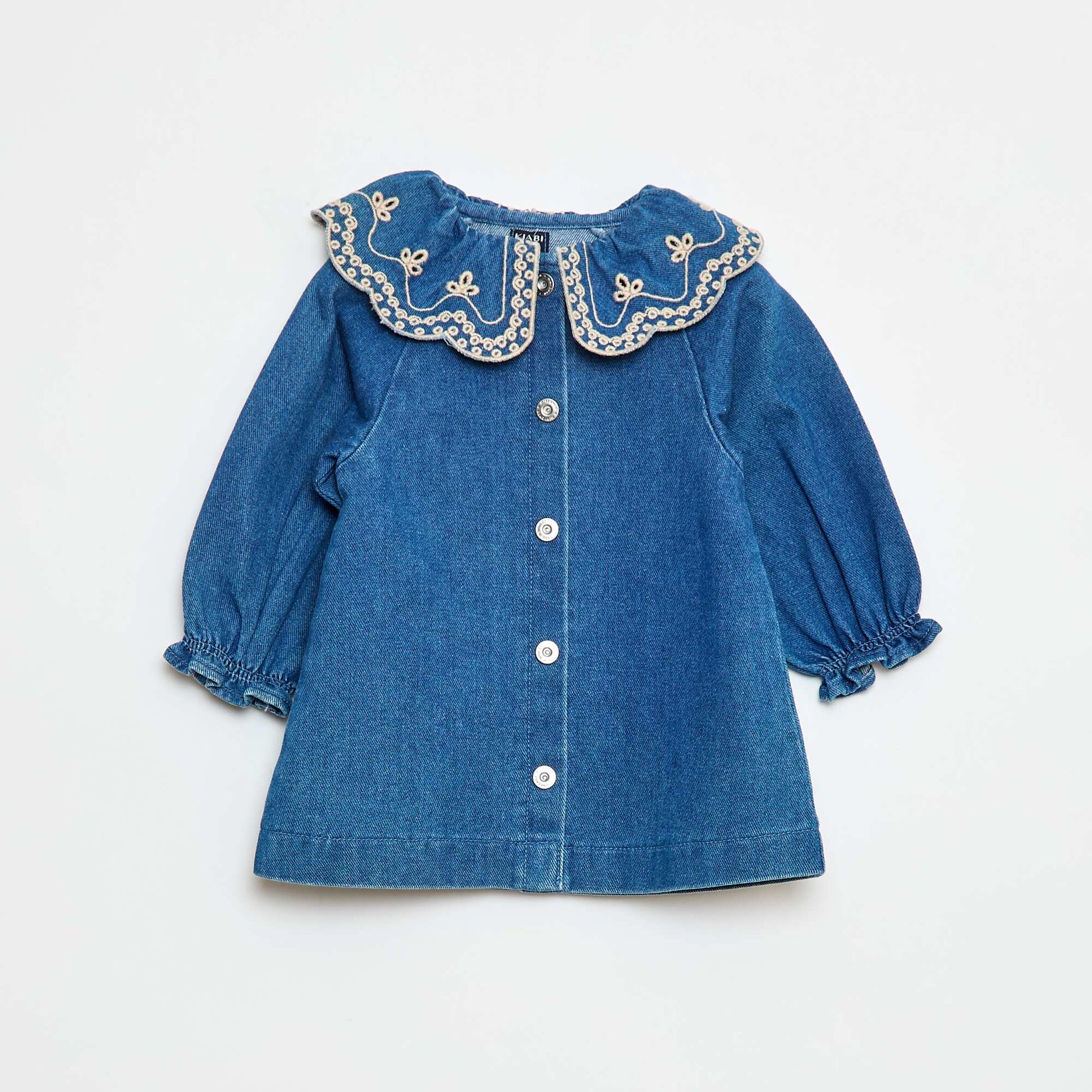 Robe col brodé en coton BLEU