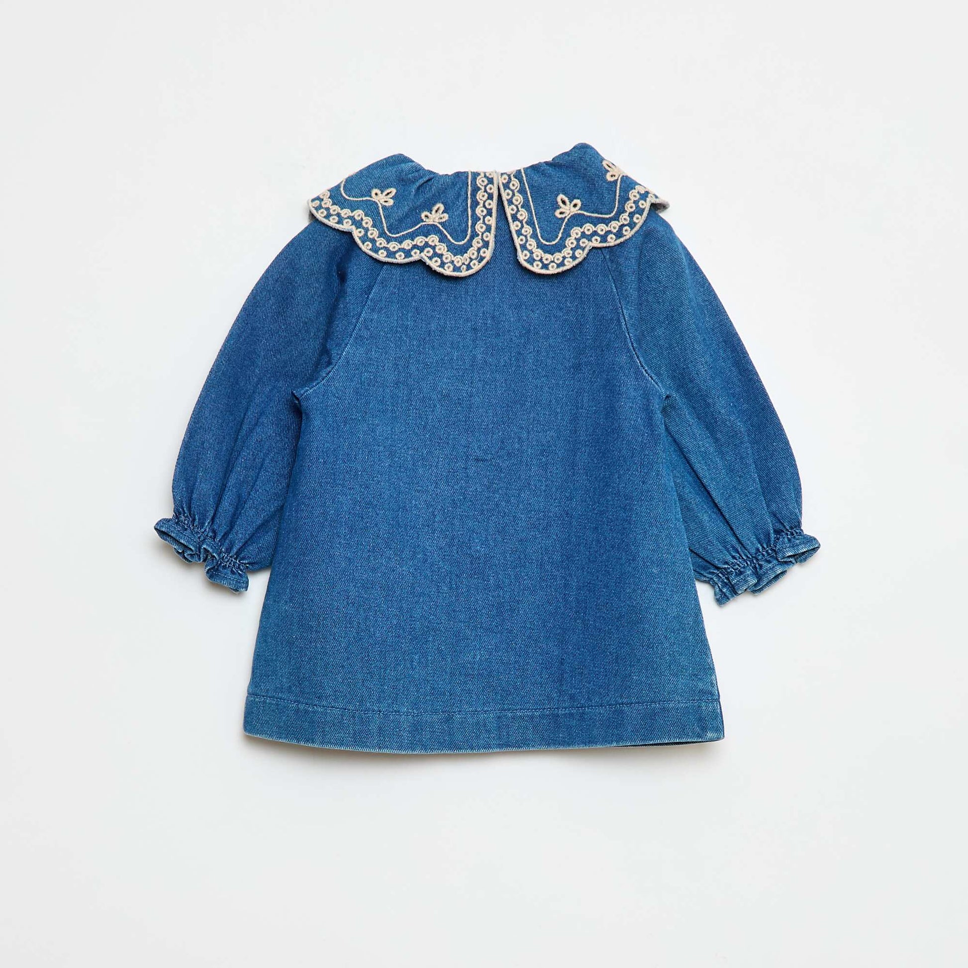 Robe col brodé en coton BLEU