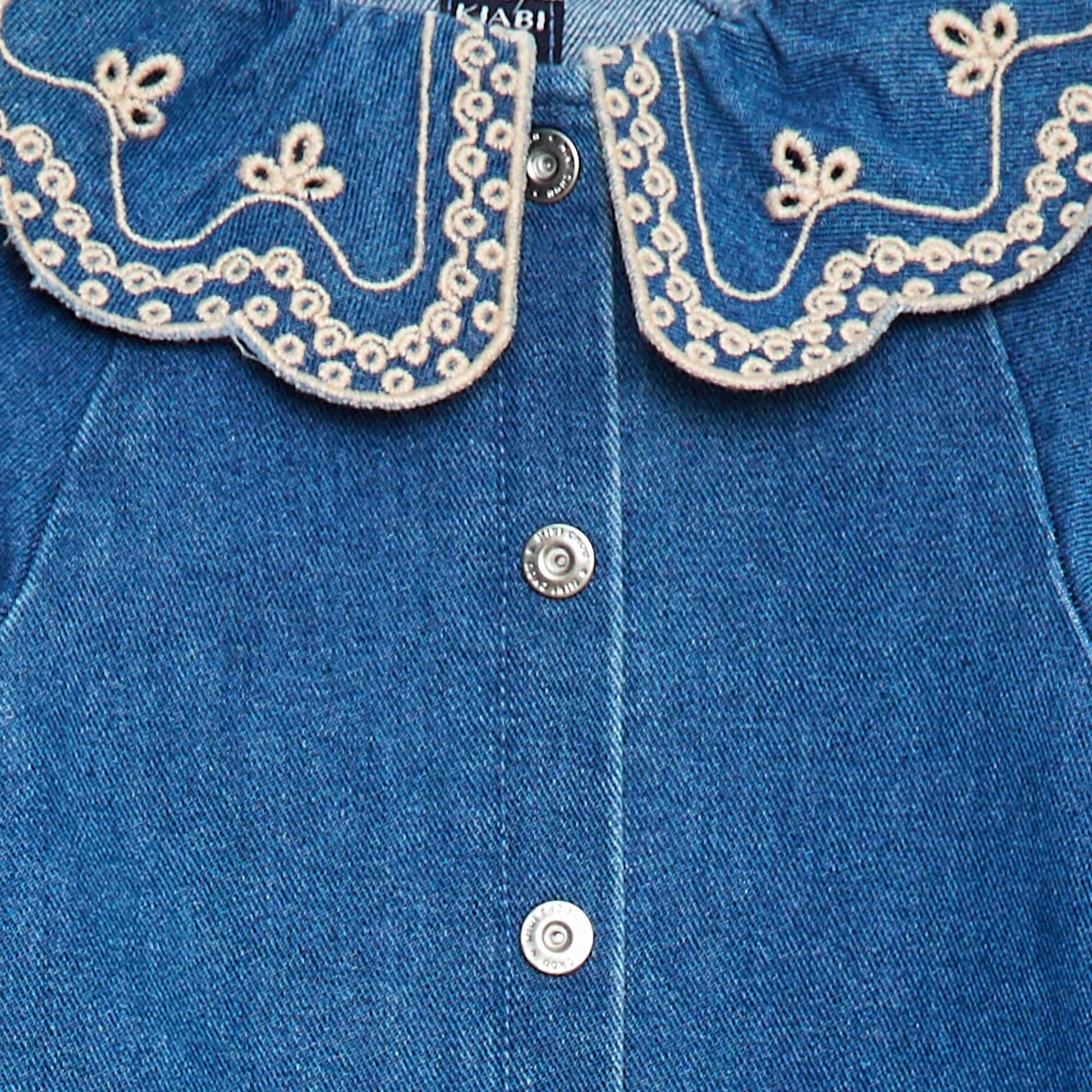 Robe col brodé en coton BLEU