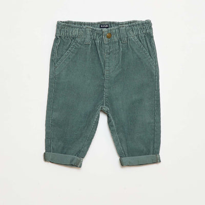 Pantalon paperbag en velours côtelé VERT
