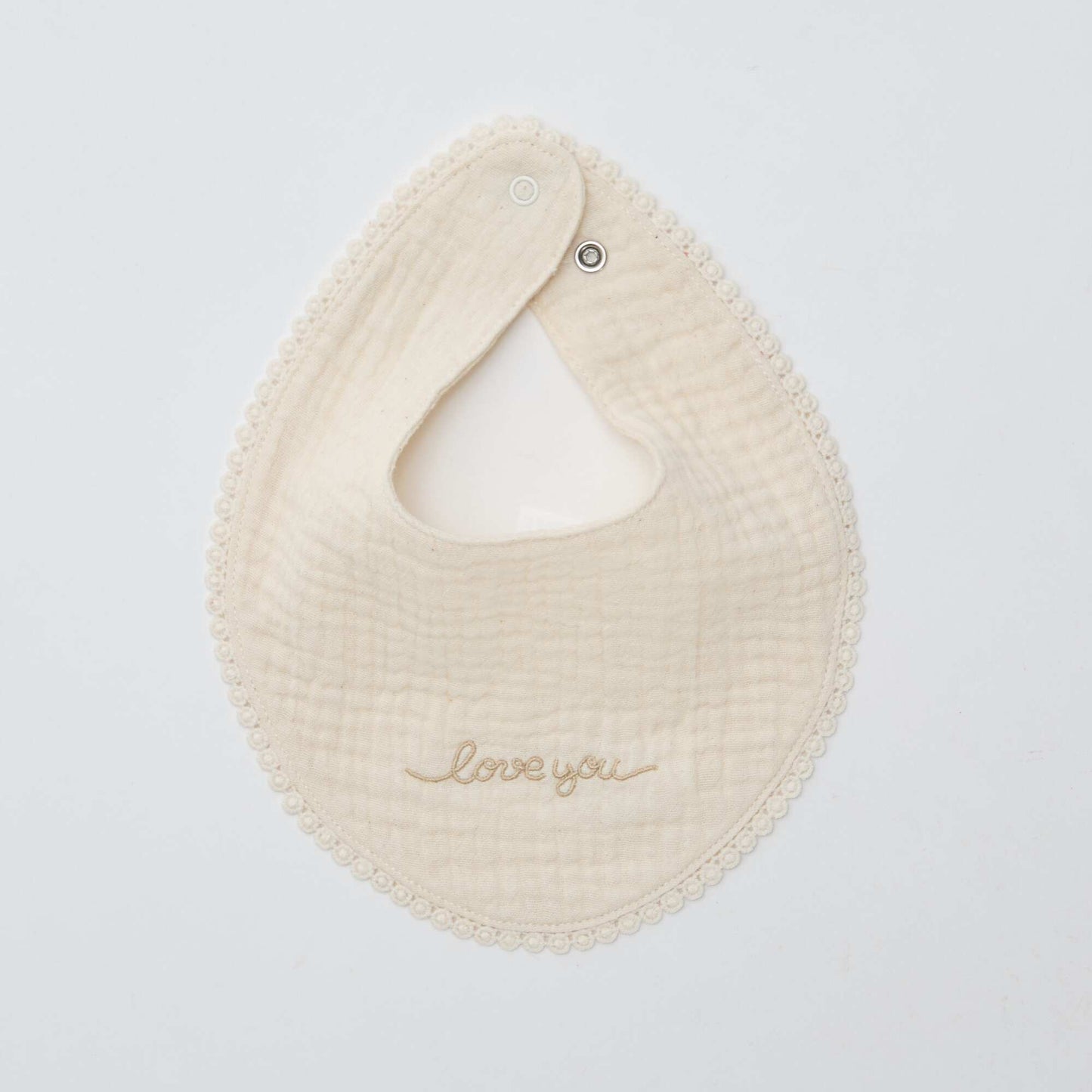 Lot de 2 bavoirs en lange avec broderie anglaise BEIGE