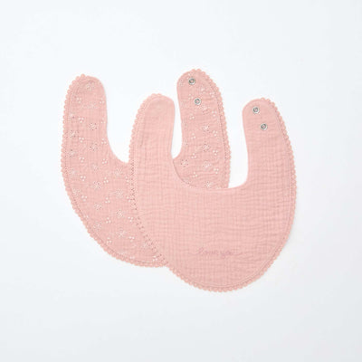 Lot de 2 bavoirs en lange avec broderie anglaise ROSE