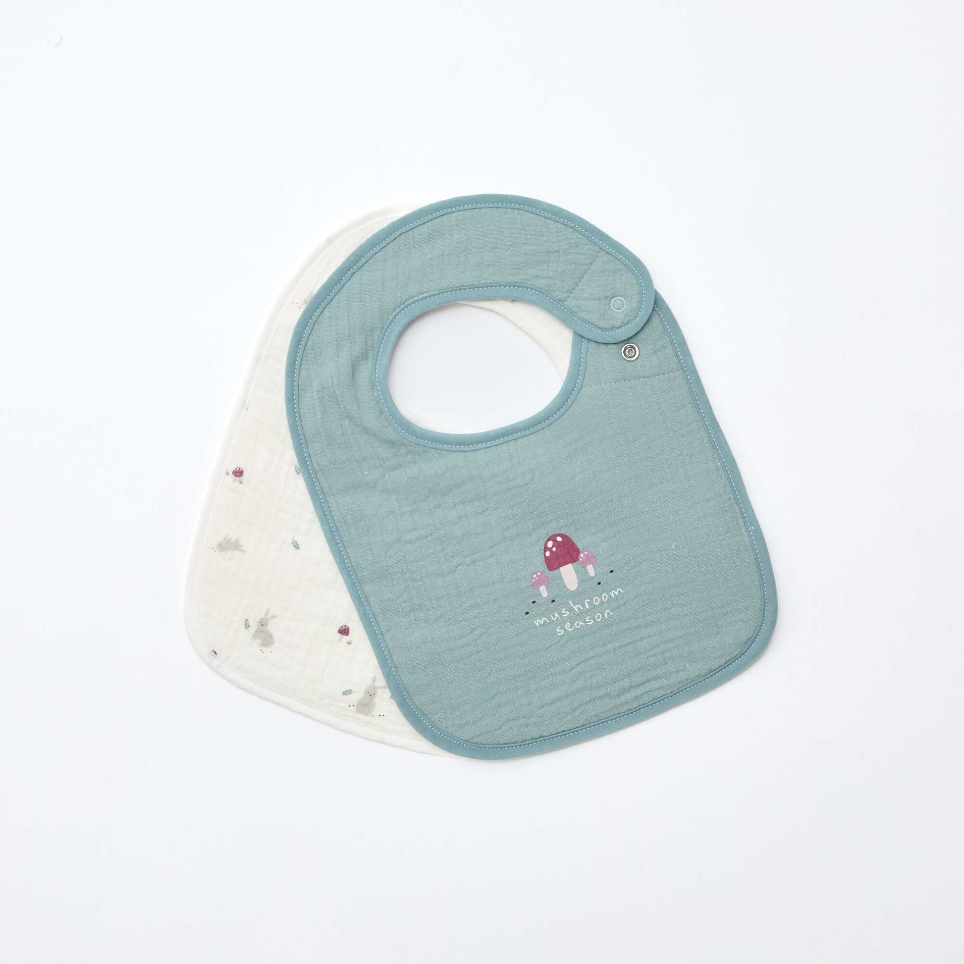 Lot de 2 bavoirs en gaze de coton doublure en éponge BLANC