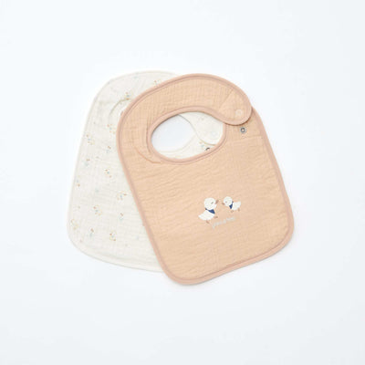Lot de 2 bavoirs en gaze de coton doublure en éponge BEIGE