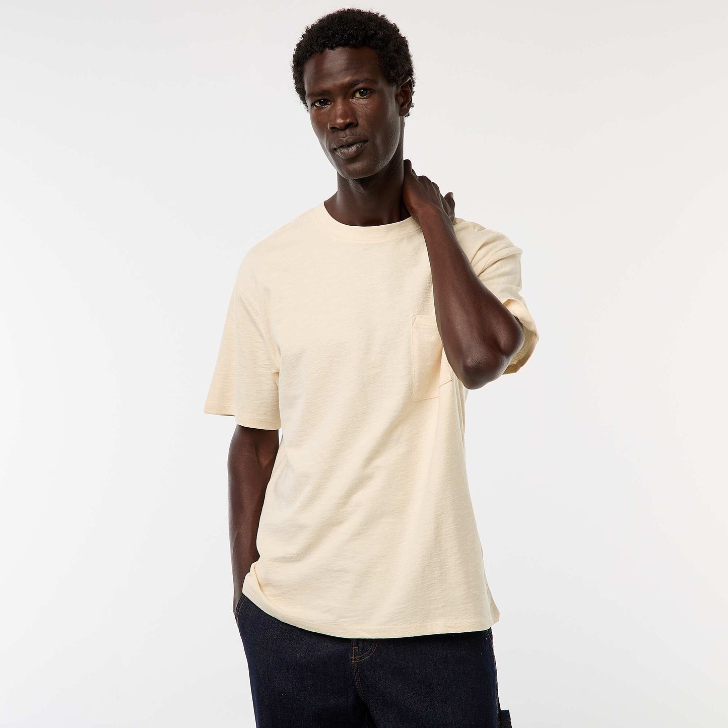 T-shirt uni à manches courtes avec poche poitrine BLANC