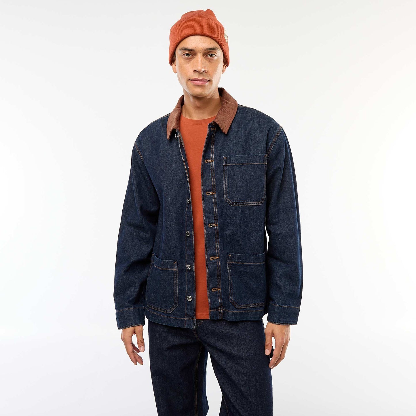 Veste denim avec col en velours côtelé BLEU