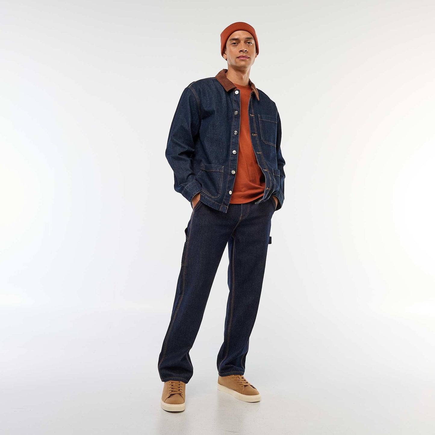 Veste denim avec col en velours côtelé BLEU
