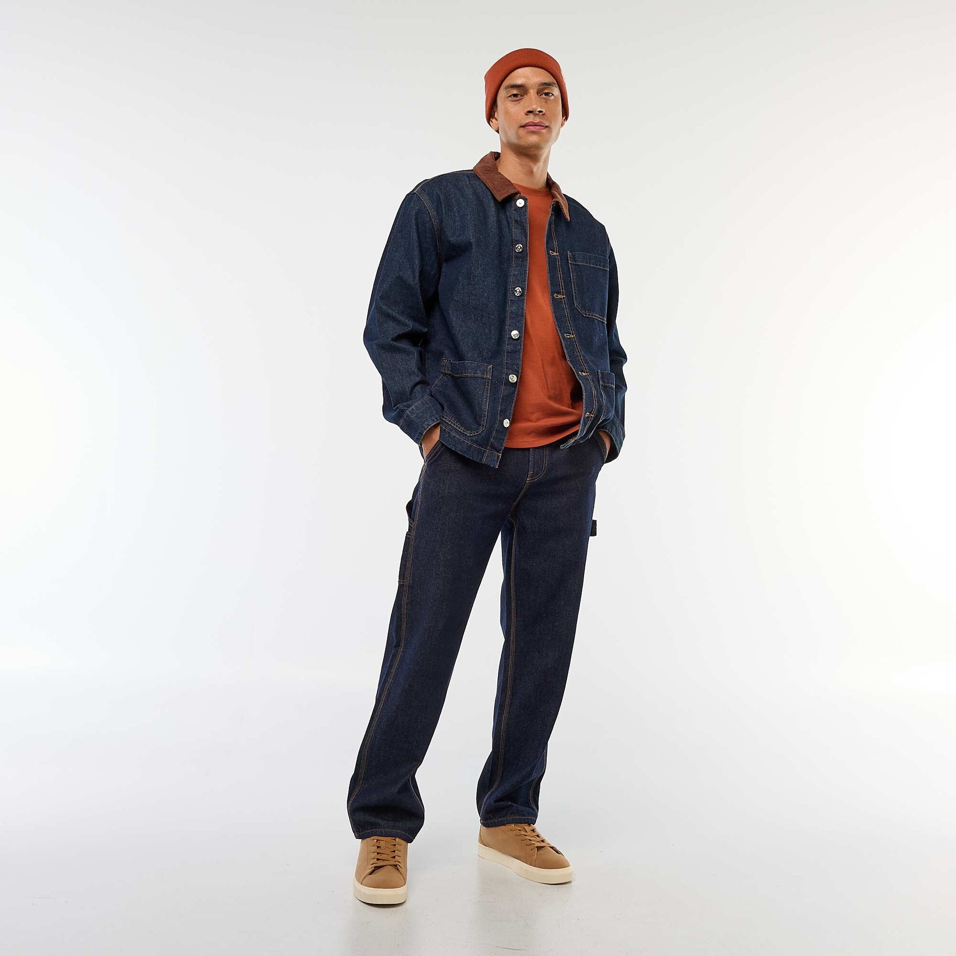 Veste denim avec col en velours côtelé BLEU