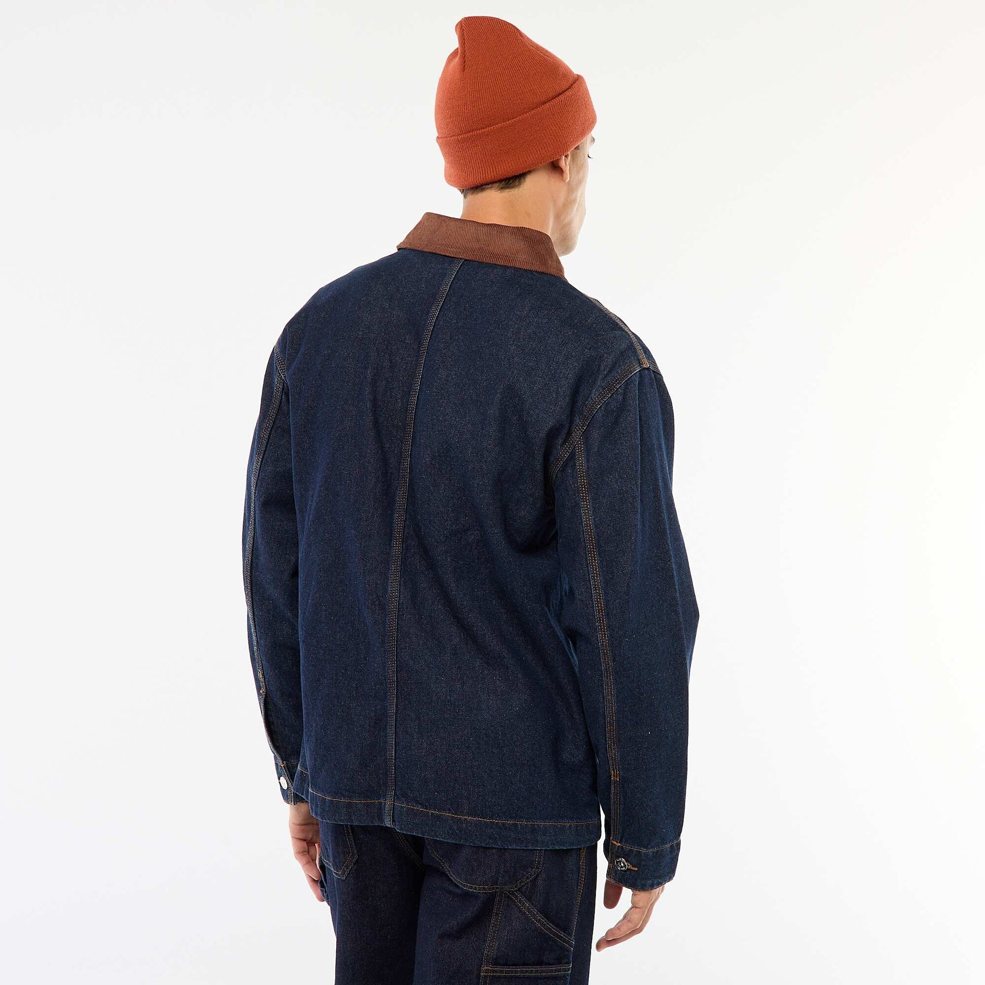 Veste denim avec col en velours côtelé BLEU