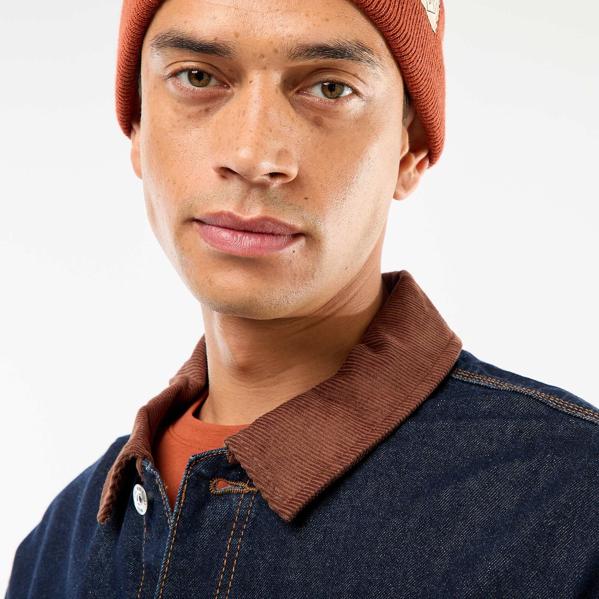 Veste denim avec col en velours côtelé BLEU