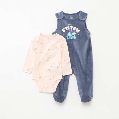 Ensemble barboteuse + body 'Disney' BLEU/ROSE