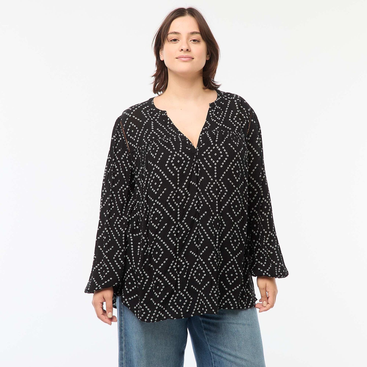 Blouse fluide imprimée en maille crêpe NOIR