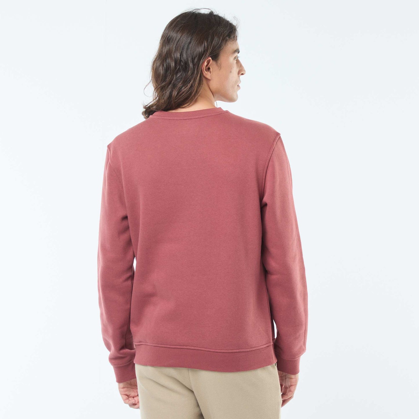 Sweat uni à col rond en molleton gratté ROUGE