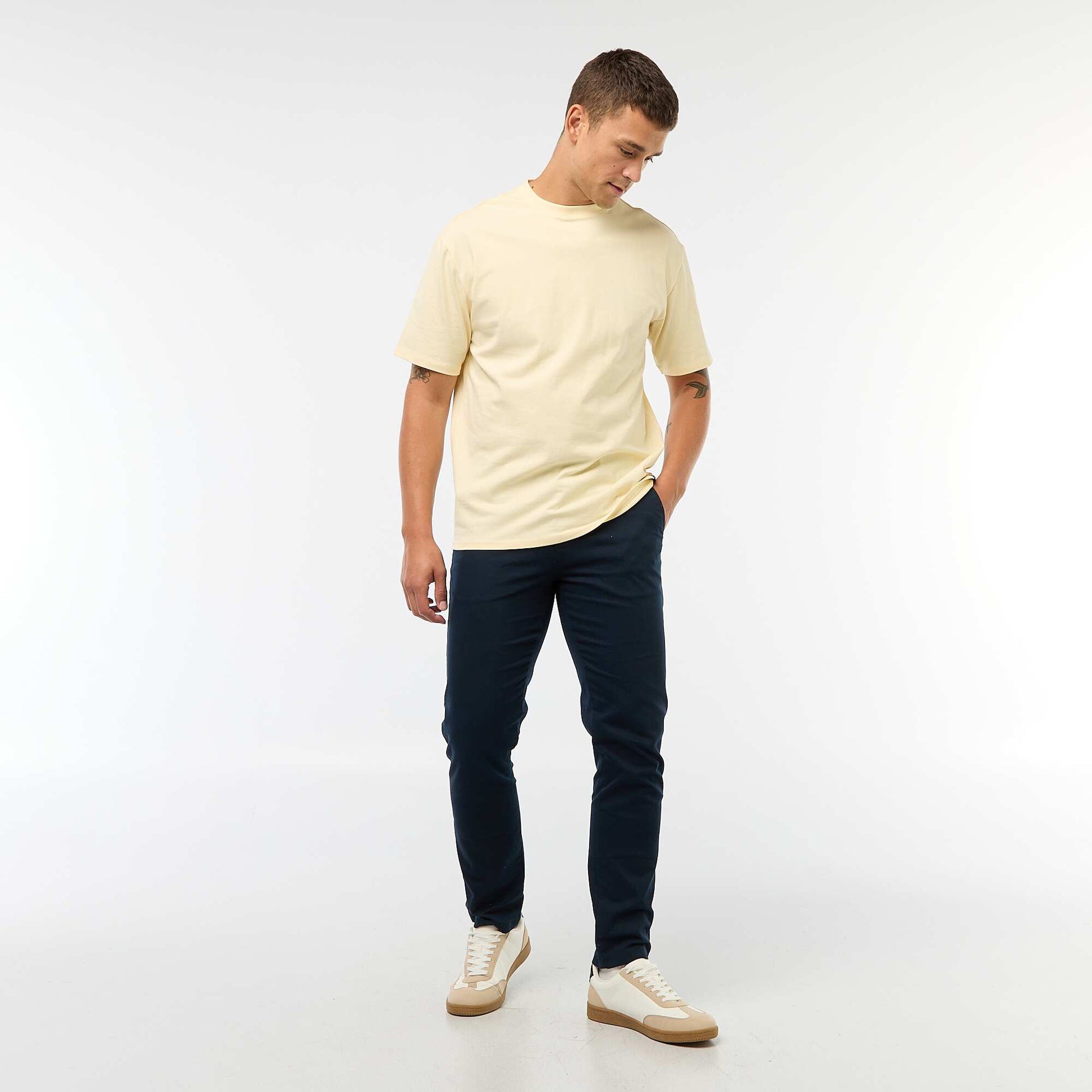 Pantalon en maille piquée uni BLEU