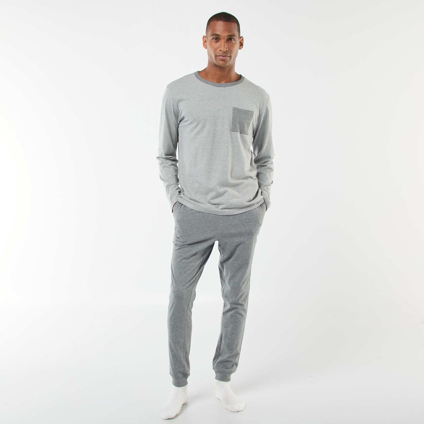 Ensemble pyjama long t-shirt + pantalon - 2 pièces GRIS