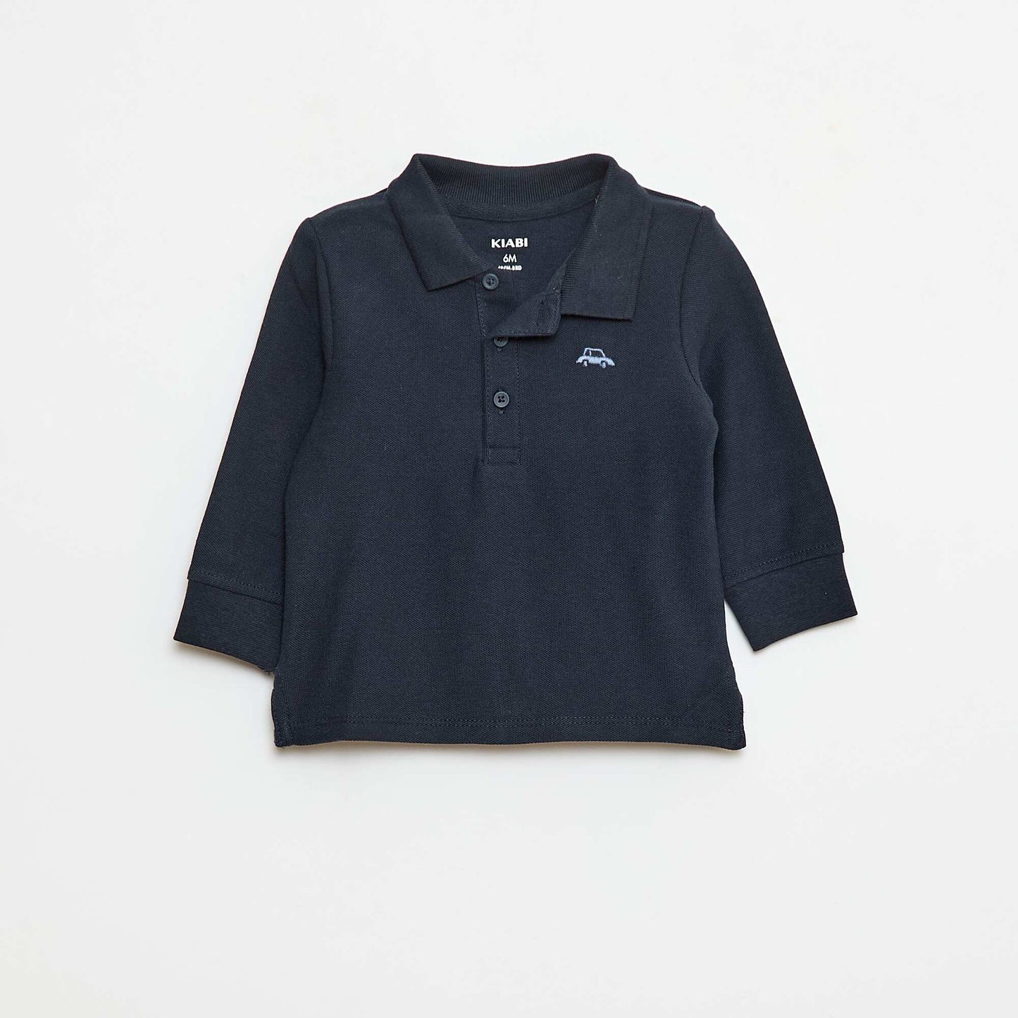 Polo en coton piqué à manches longues BLEU