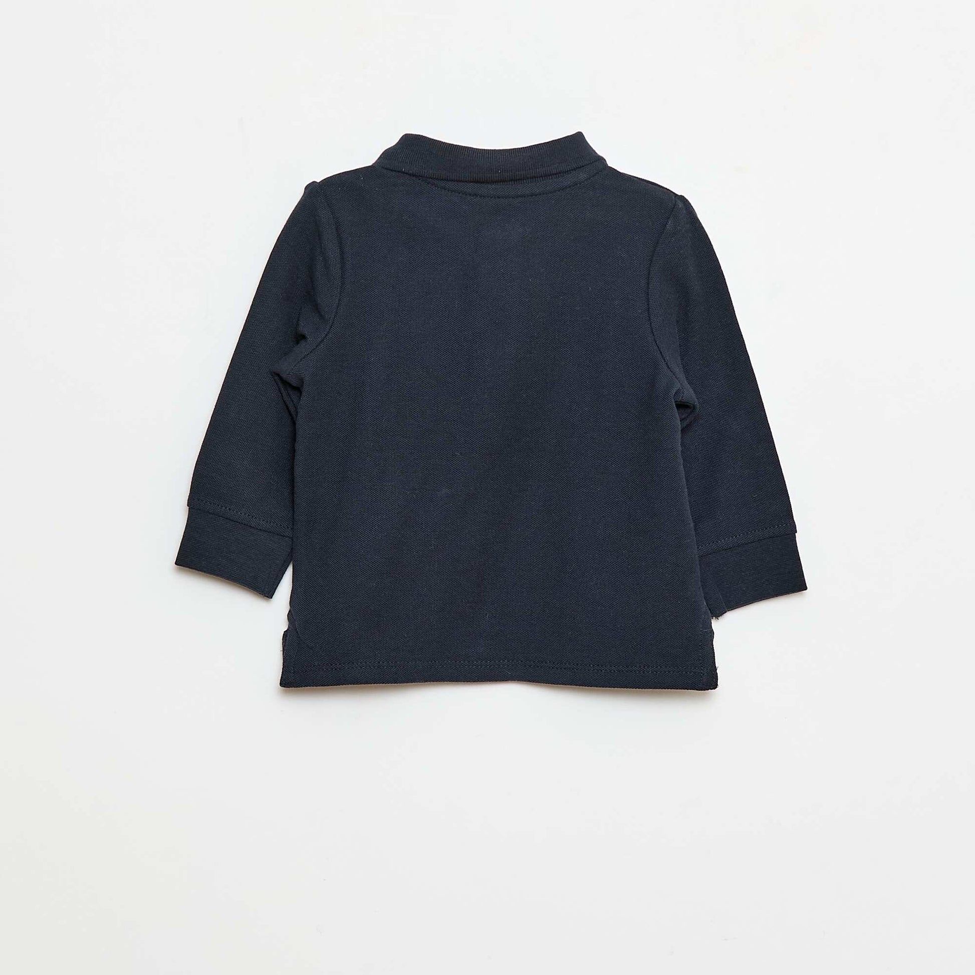 Polo en coton piqué à manches longues BLEU