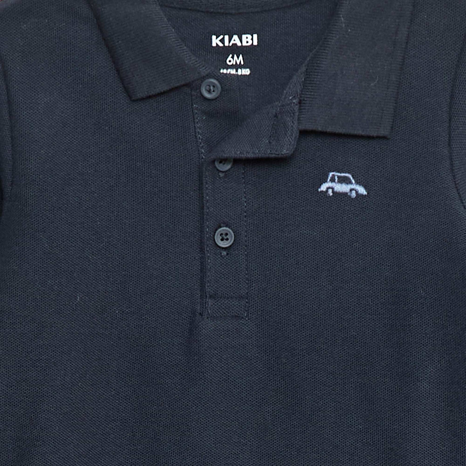 Polo en coton piqué à manches longues BLEU