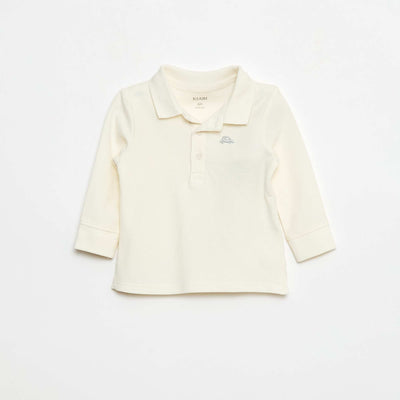 Polo en coton piqué à manches longues BLANC
