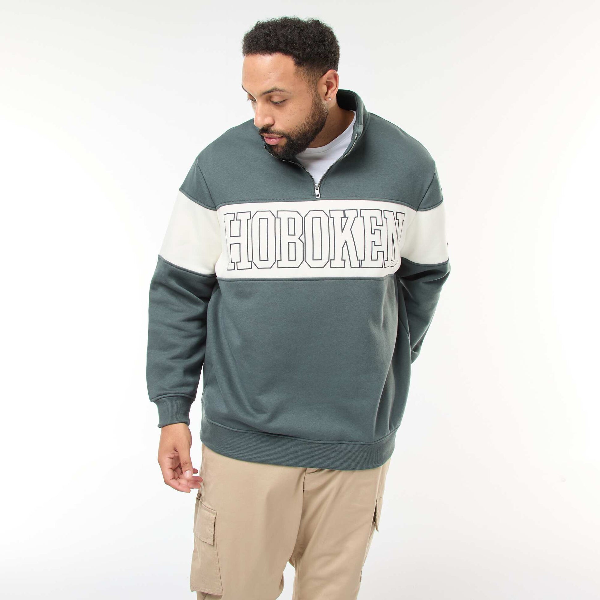 Pull col camionneur esprit colorblock en molleton VERT