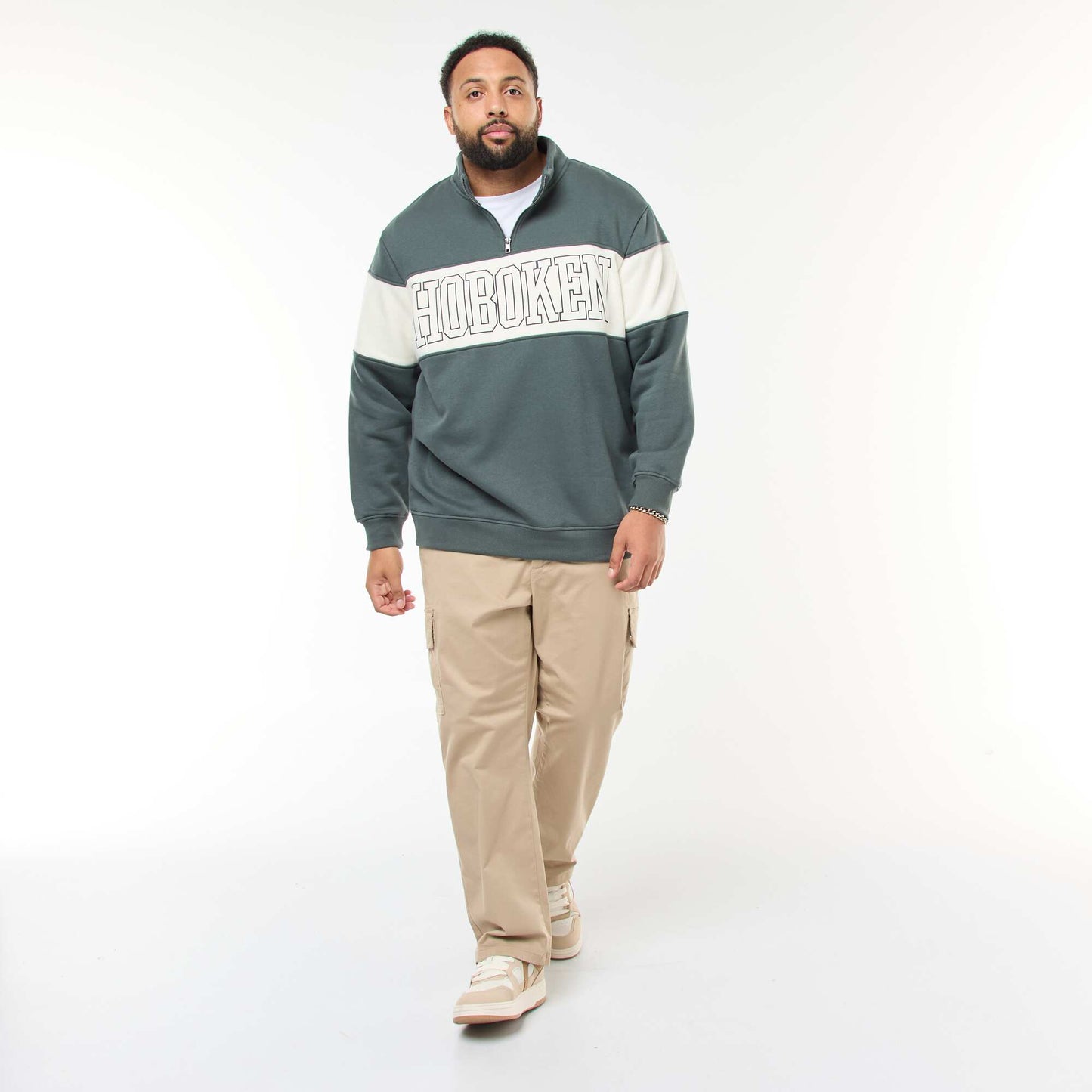 Pull col camionneur esprit colorblock en molleton VERT