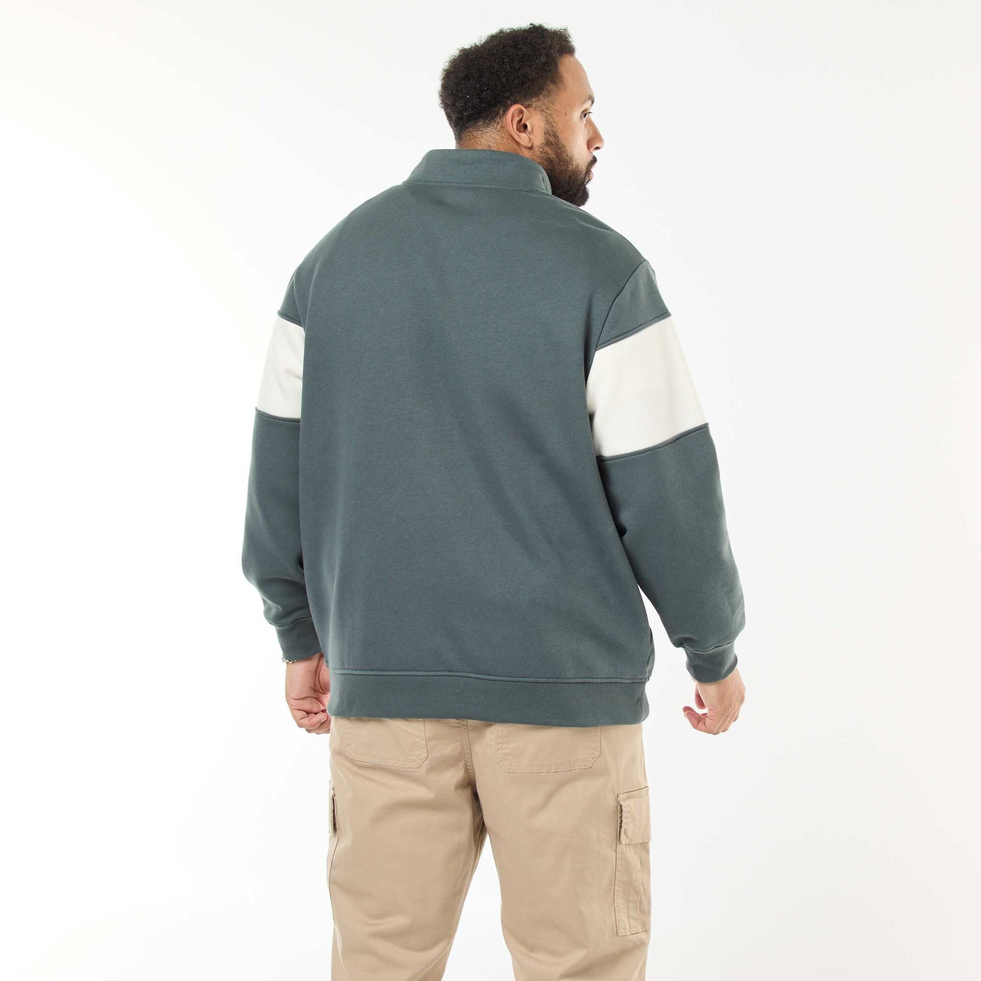 Pull col camionneur esprit colorblock en molleton VERT