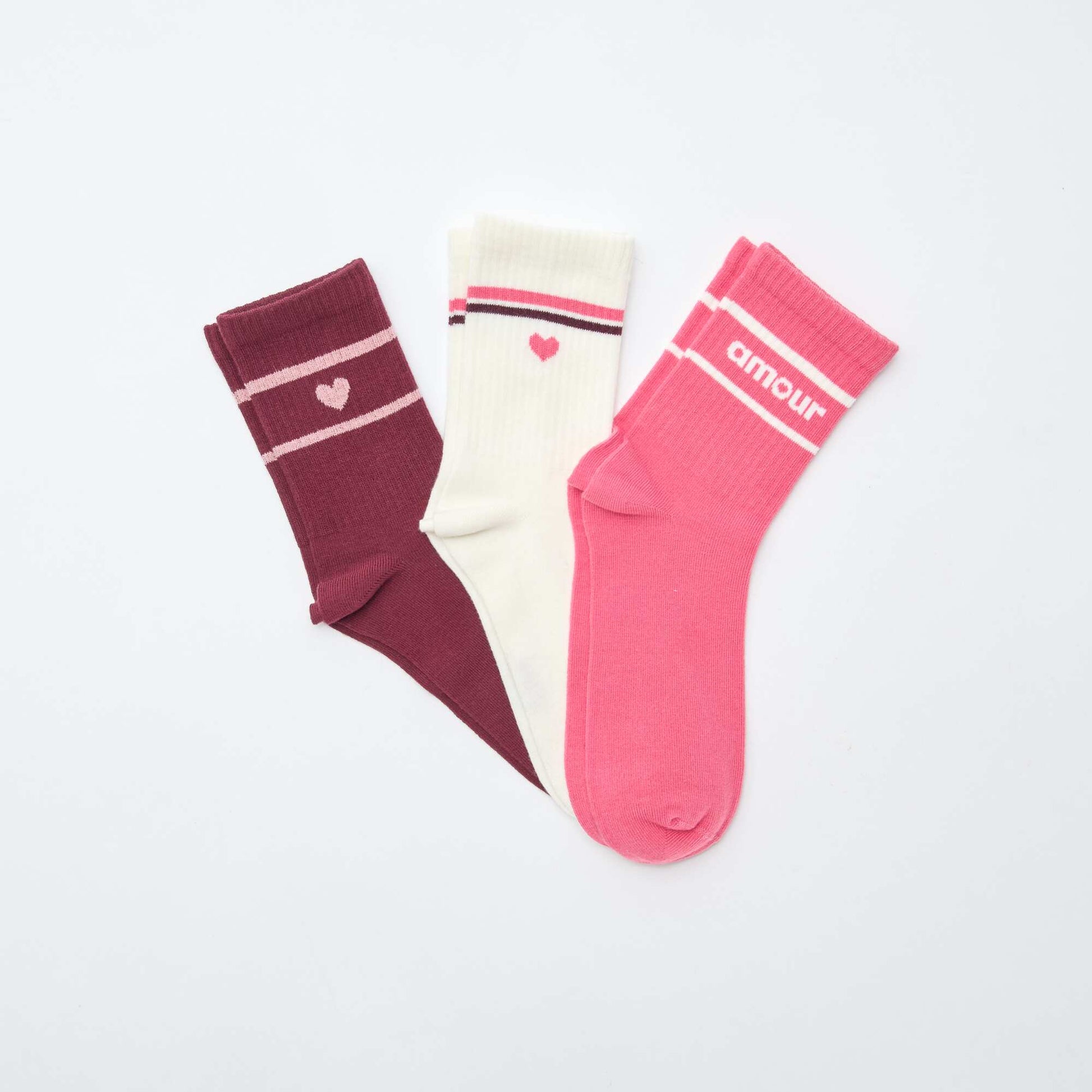 Chaussettes côtelées fantaisies BLANC/ROSE/ROUGE