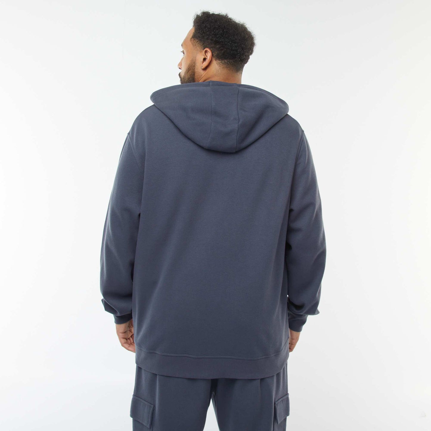 Sweat en maille piquée avec ouverture zippée et capuche BLEU