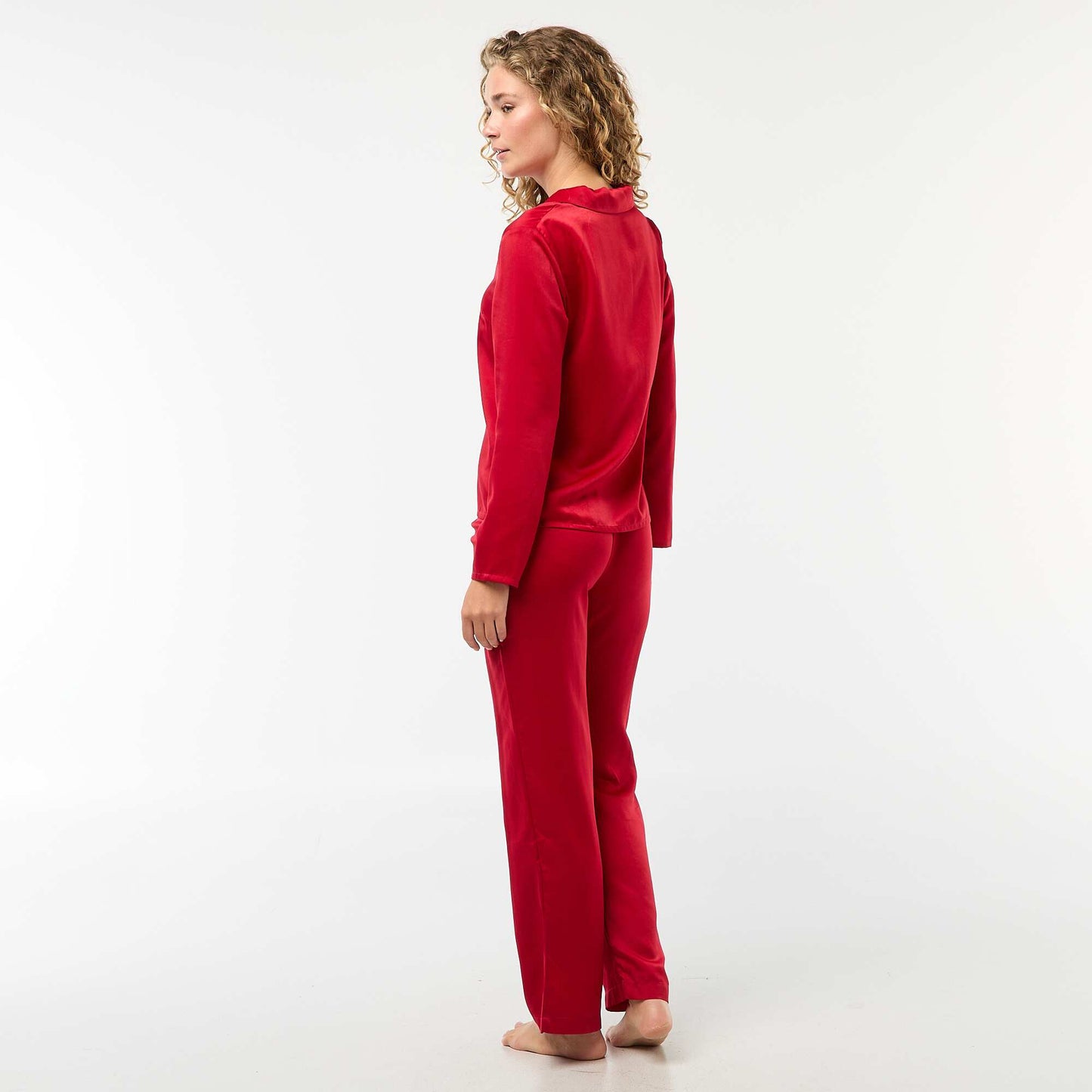 Pyjama long satinée chemisier + pantalon - 2 pièces ROUGE