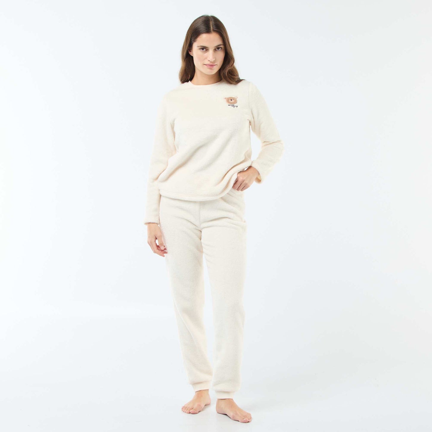 Pyjama long en maille doudou - 2 pièces BEIGE