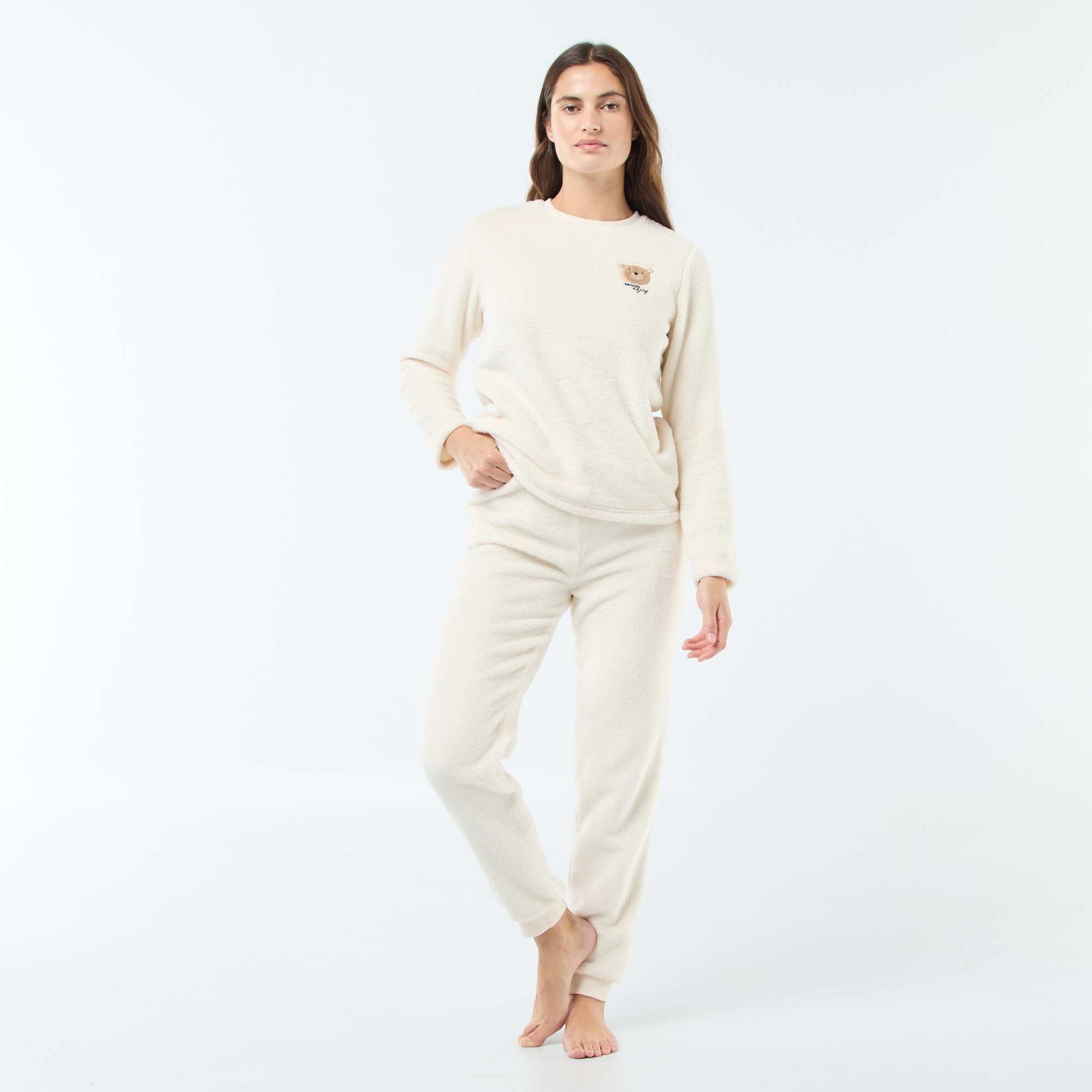 Pyjama long en maille doudou - 2 pièces BEIGE