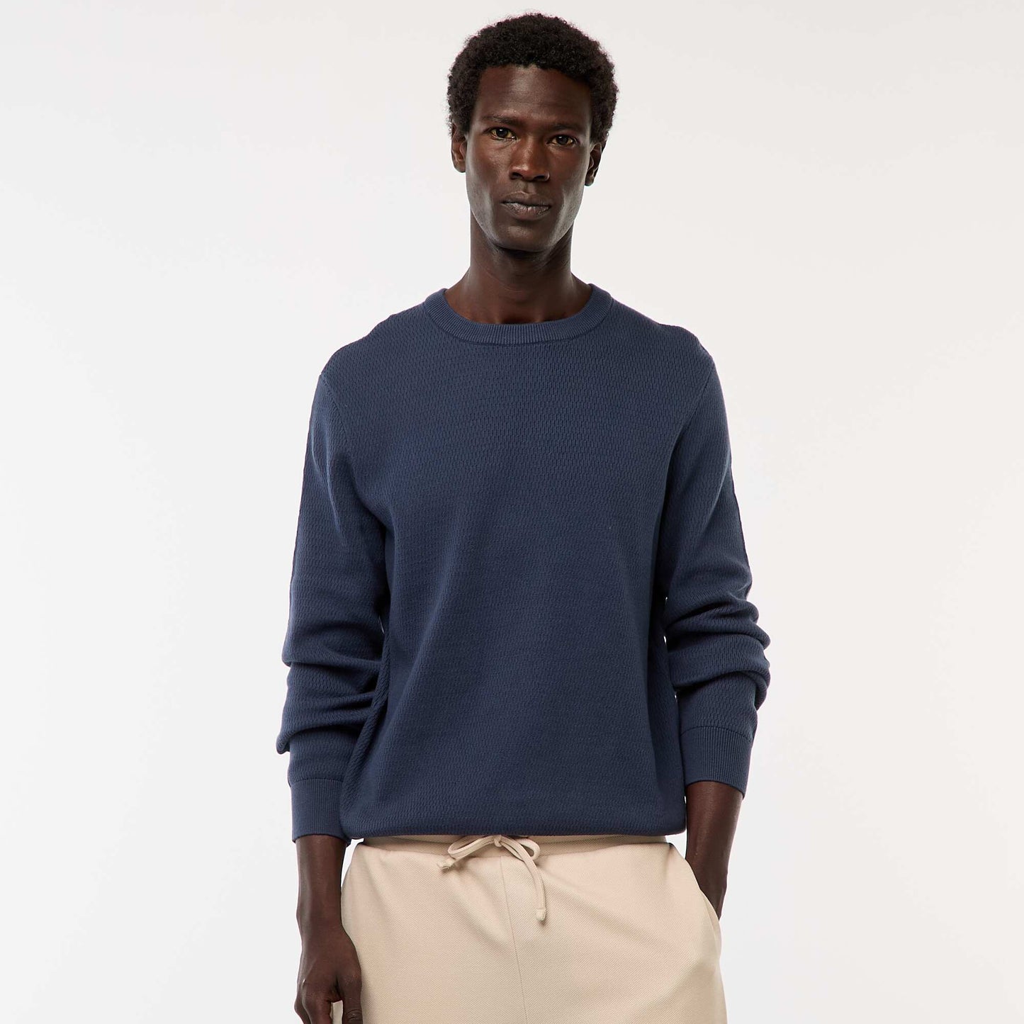 Pull en maille fantaisie à col rond BLEU