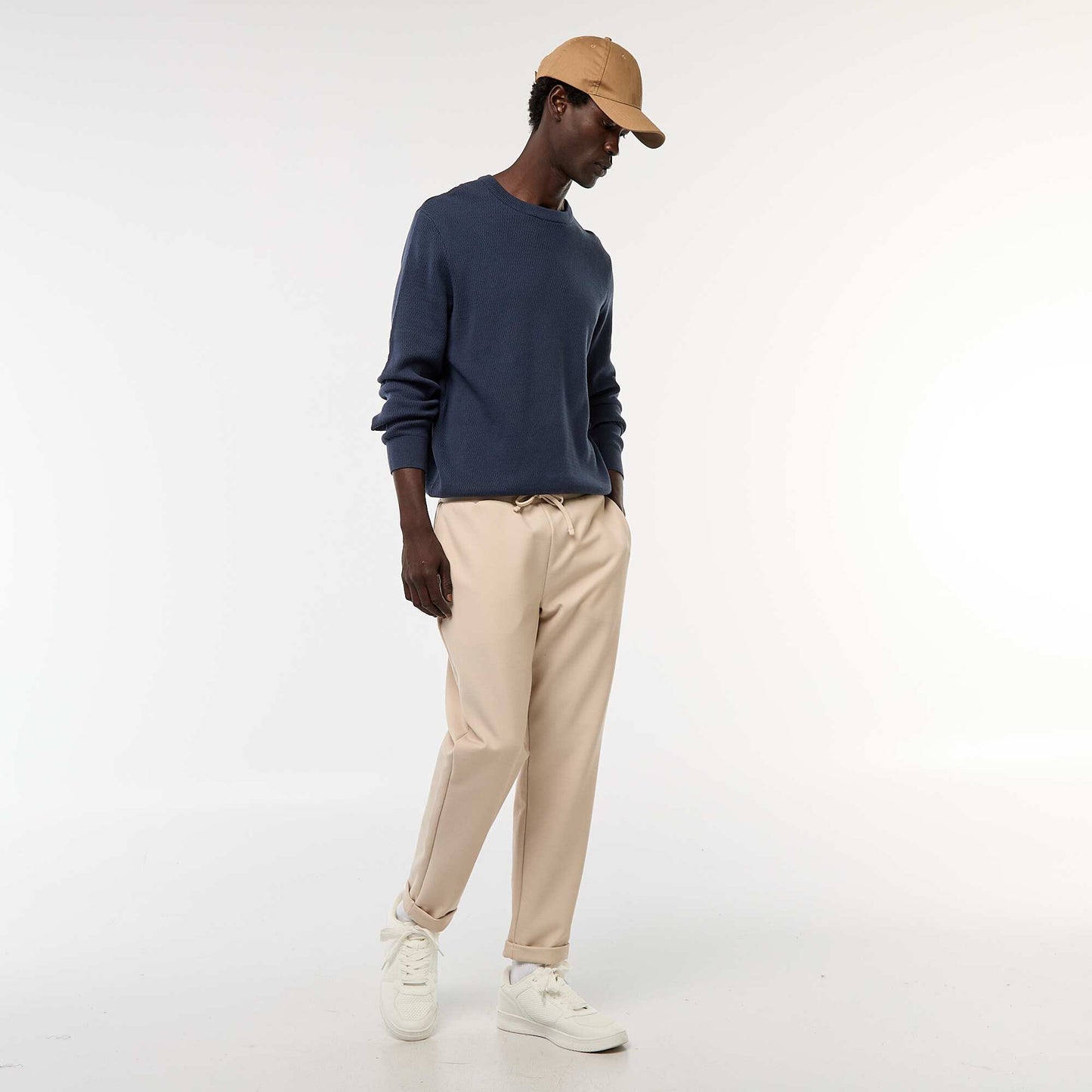 Pull en maille fantaisie à col rond BLEU