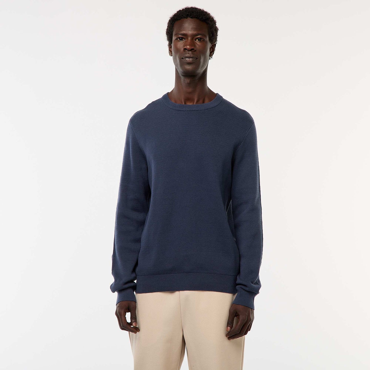 Pull en maille fantaisie à col rond BLEU
