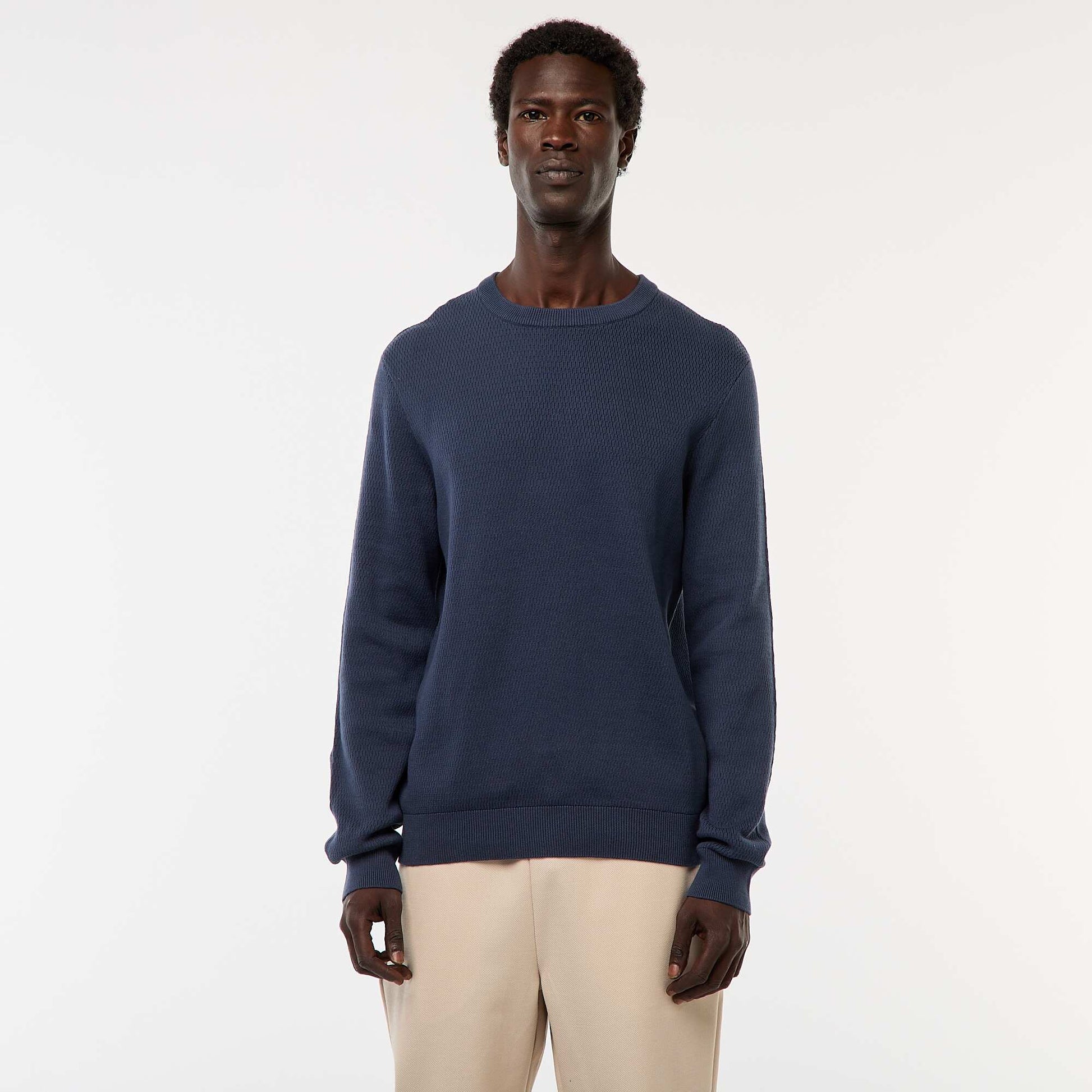 Pull en maille fantaisie à col rond BLEU