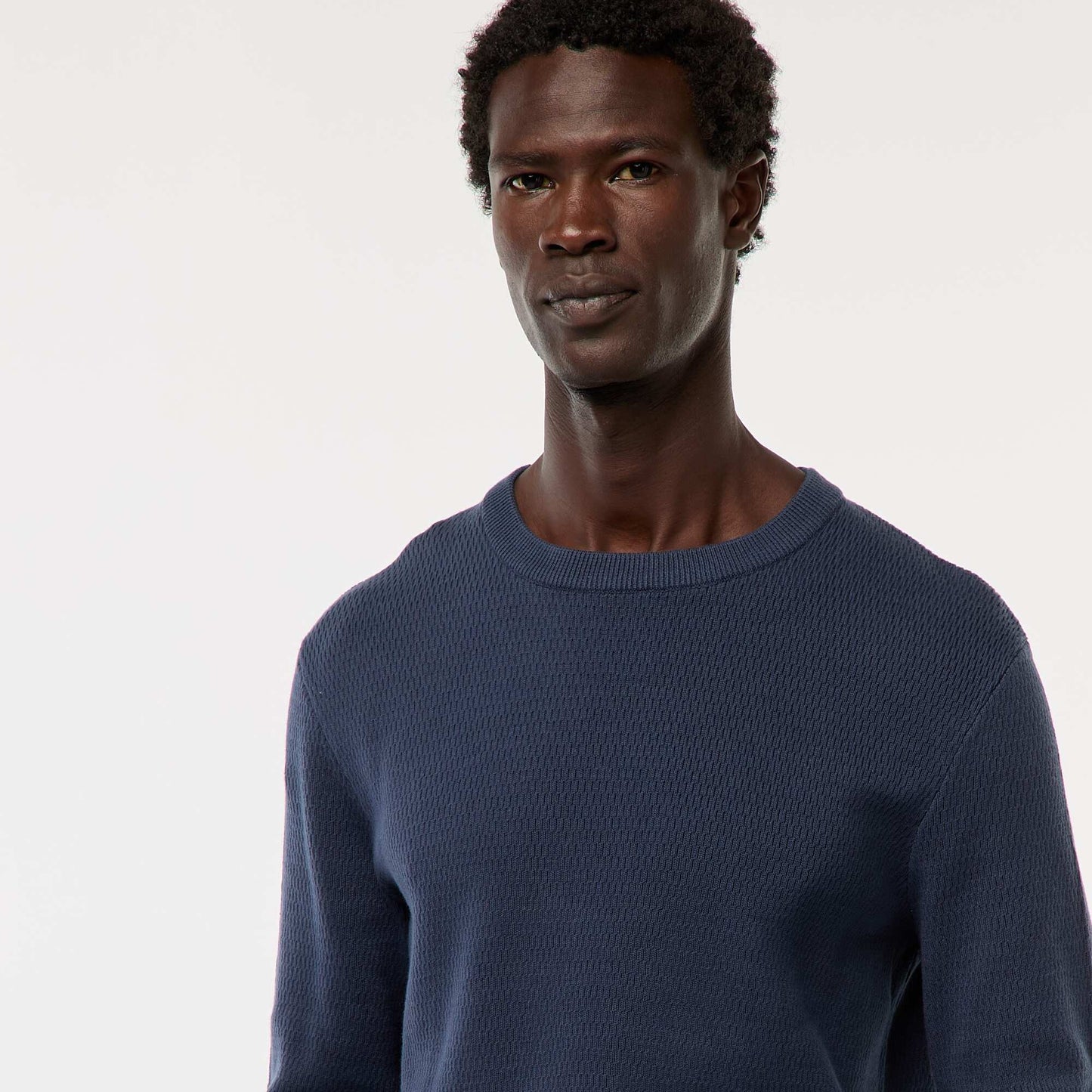 Pull en maille fantaisie à col rond BLEU