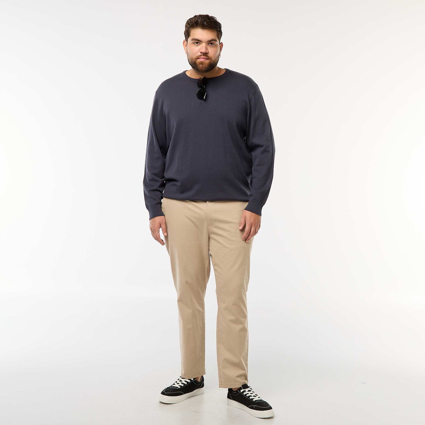 Pull en maille uni col rond BLEU