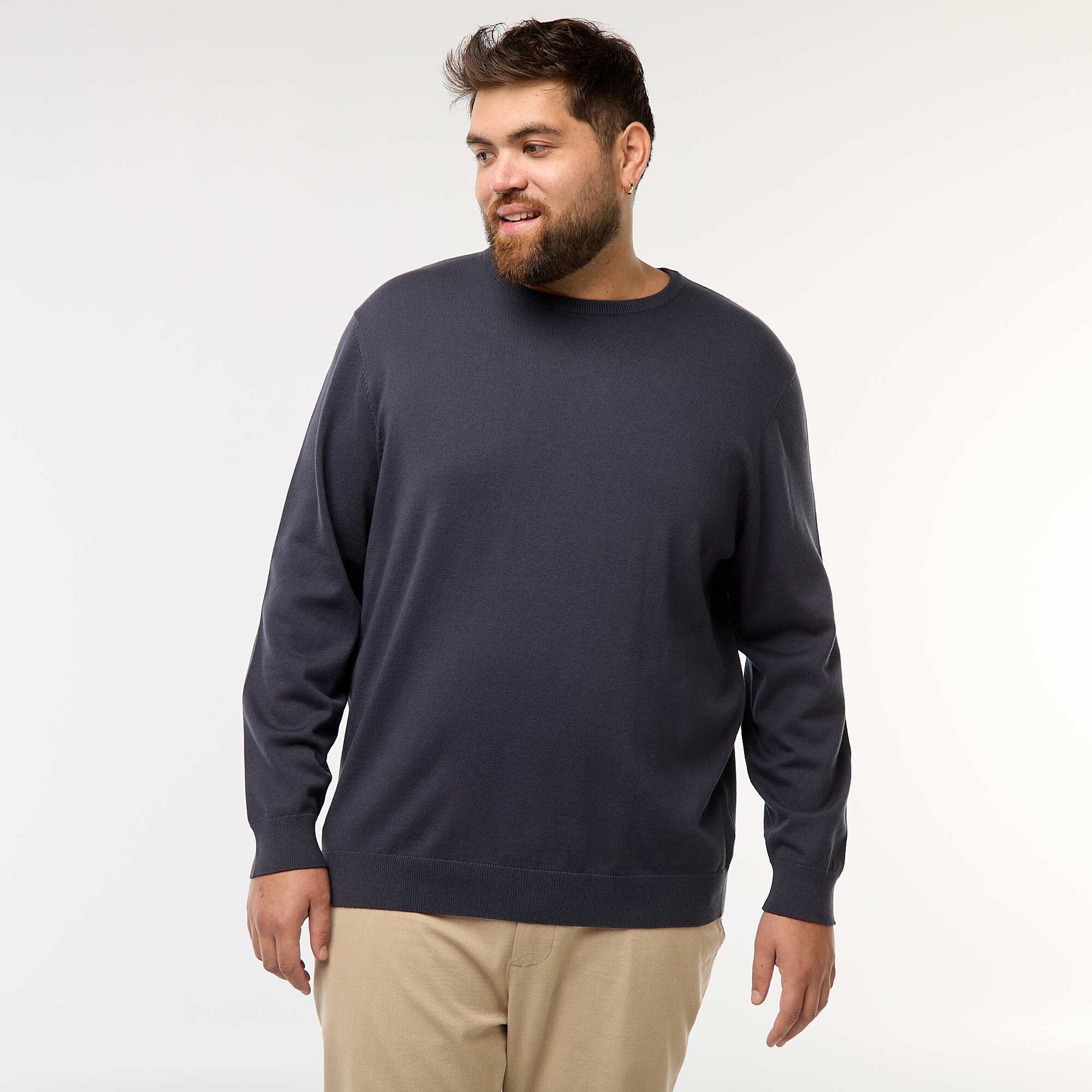 Pull en maille uni col rond BLEU