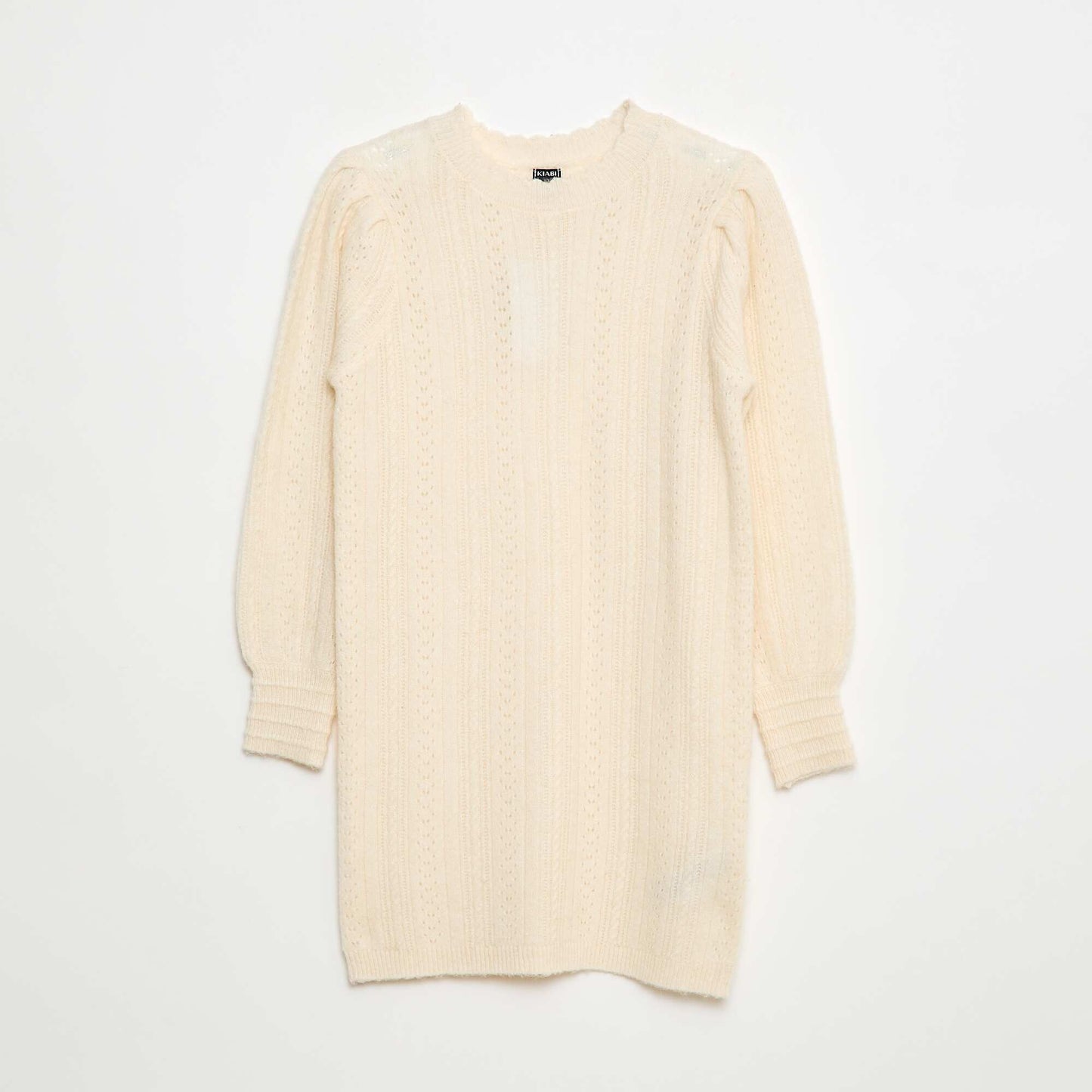 Robe pull en maille tricot ajourée BEIGE