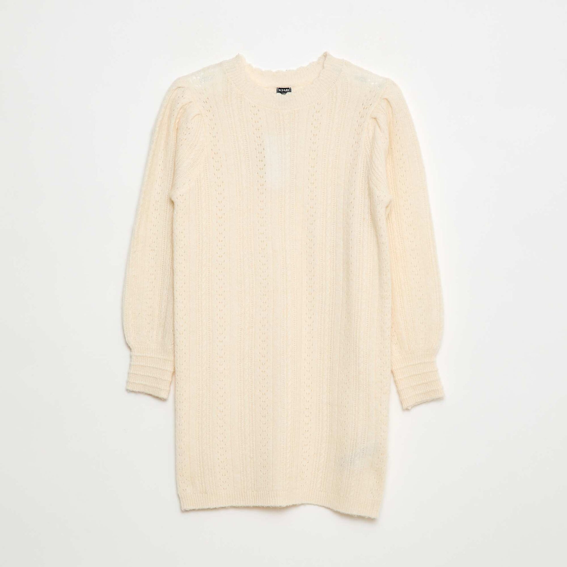 Robe pull en maille tricot ajourée BEIGE