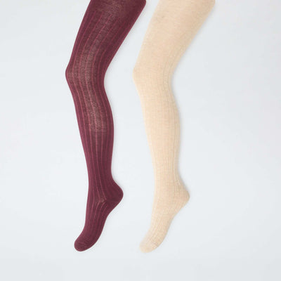 Collants chauds en maille côtelée - Lot de 2 BEIGE/BORDEAUX
