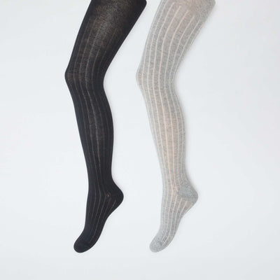 Collants chauds en maille côtelée - Lot de 2 GRIS/NOIR