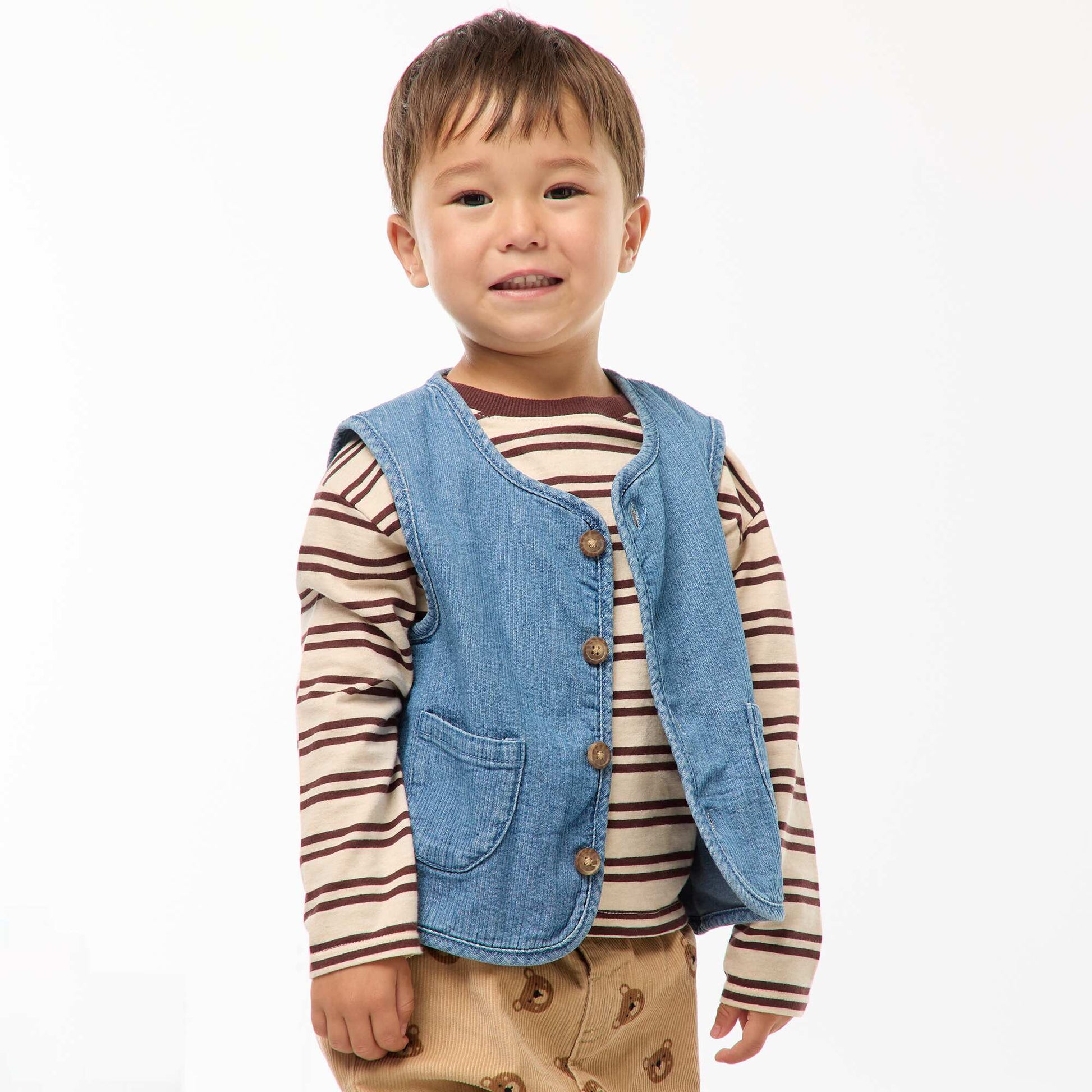 Veste sans manches effet jean côtelé BLEU