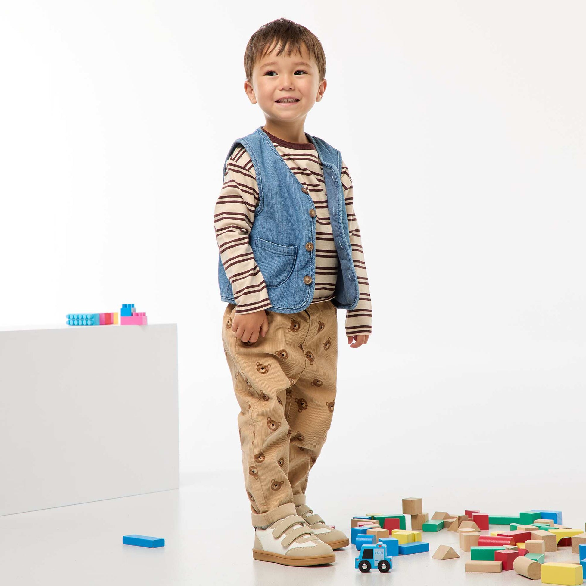 Veste sans manches effet jean côtelé BLEU