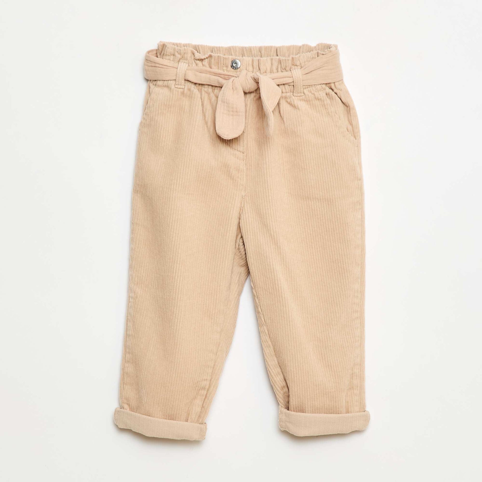 Pantalon paperbag en velours côtelé BEIGE