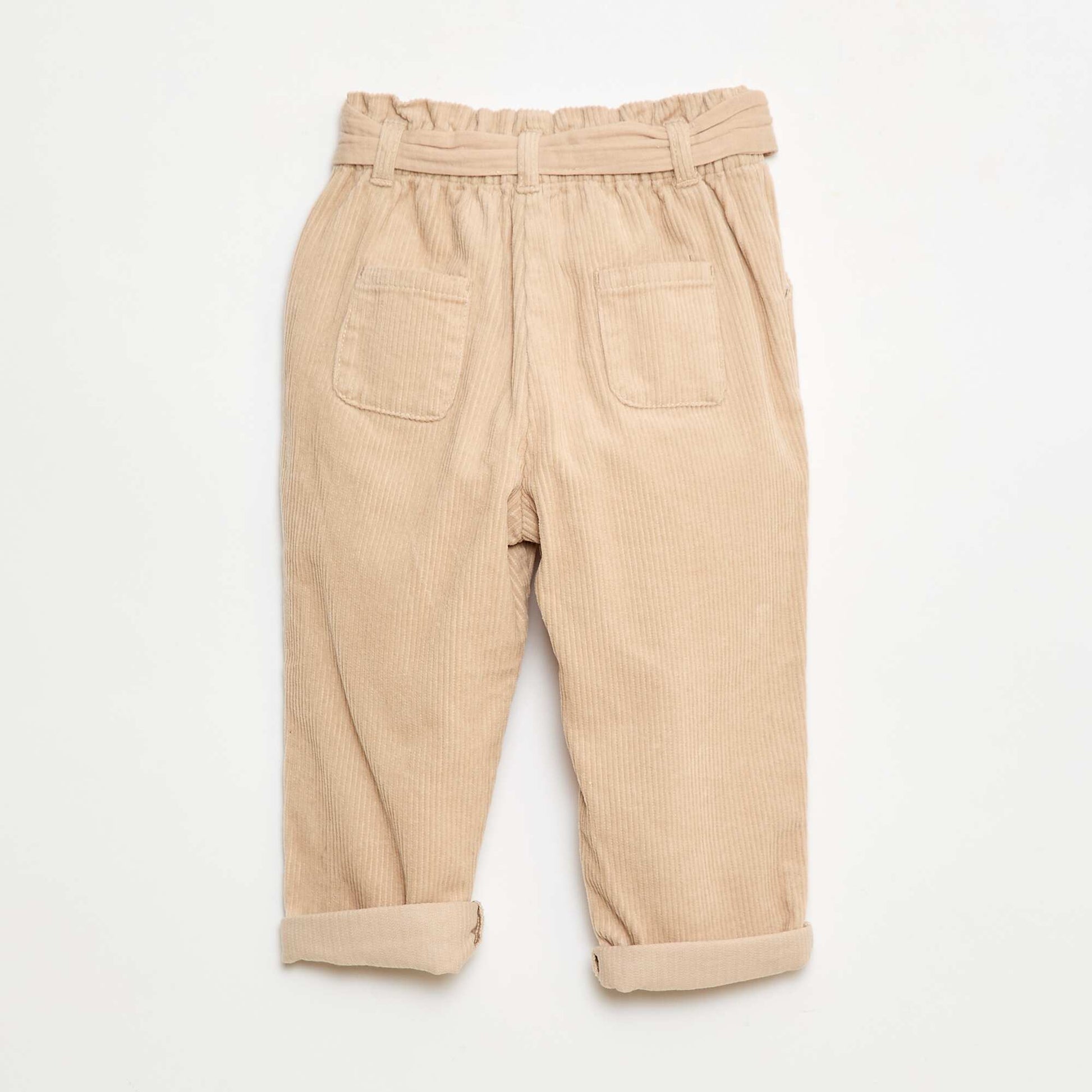 Pantalon paperbag en velours côtelé BEIGE