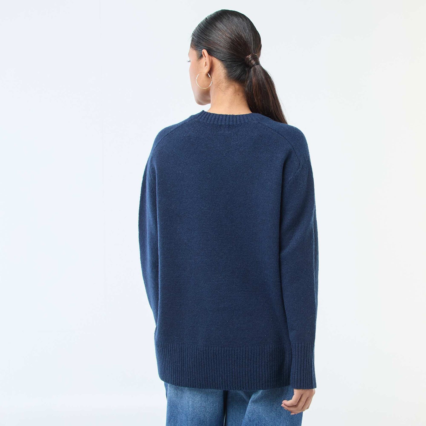 Pull en maille grosse jauge à col rond BLEU